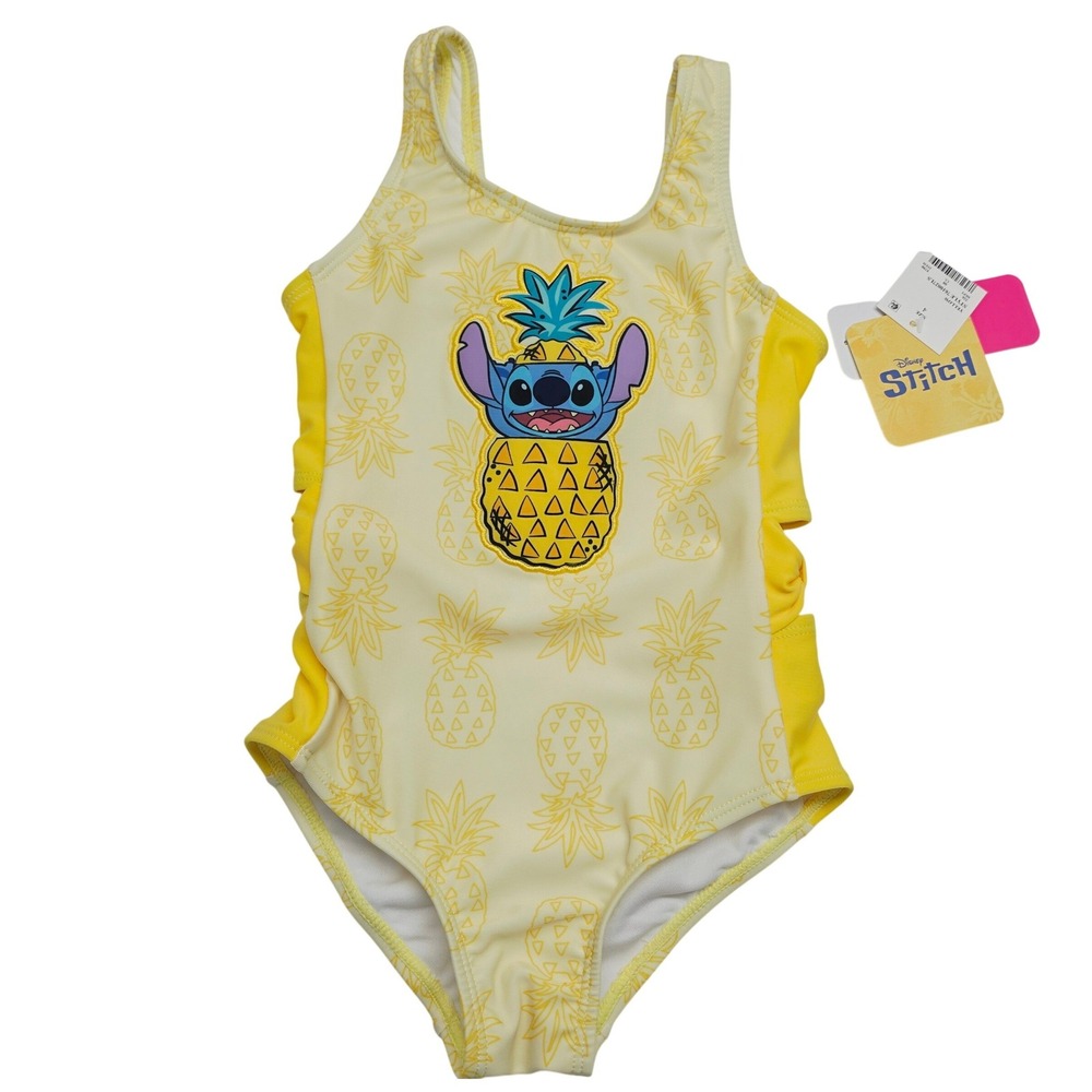 Disney Stitch Swimsuit Kids Size 4 Yellow Pineapple UPF 50+ One Piece